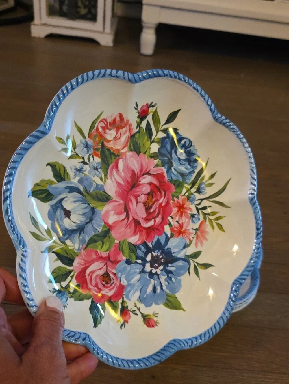 Shabby Chic Melamine Set Of 4: Pink, Blue & Green Floral Scalloped 9
